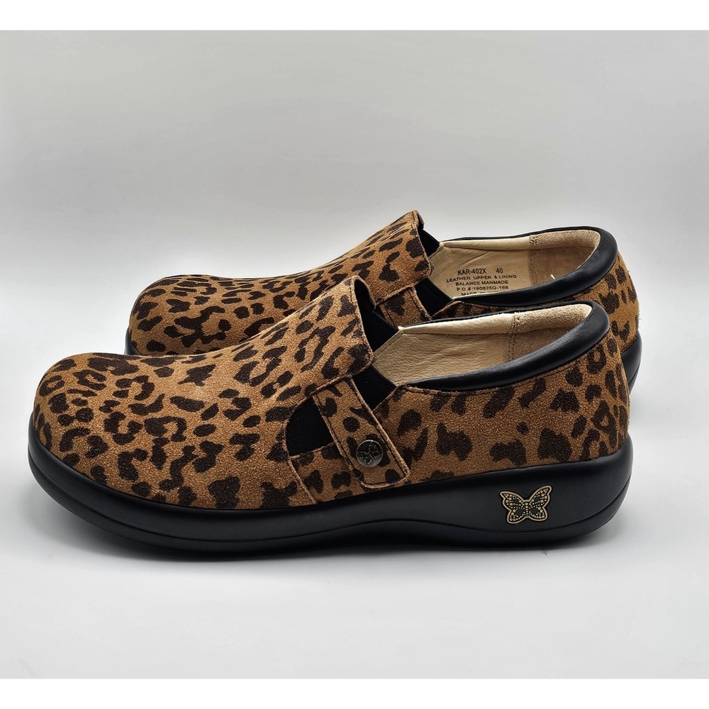 Alegria Kara Leopard Print Suede Leather Slip On EU 40 US 9.5-10 Brown Comfort - Picture 3 of 10